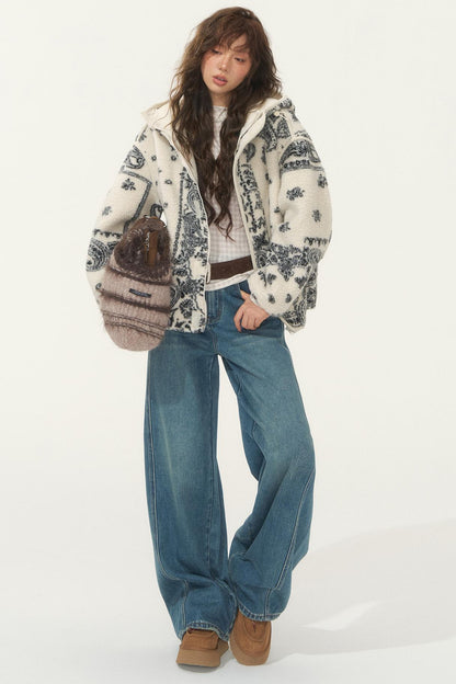 Jacquard Fleece Hooded Jacket