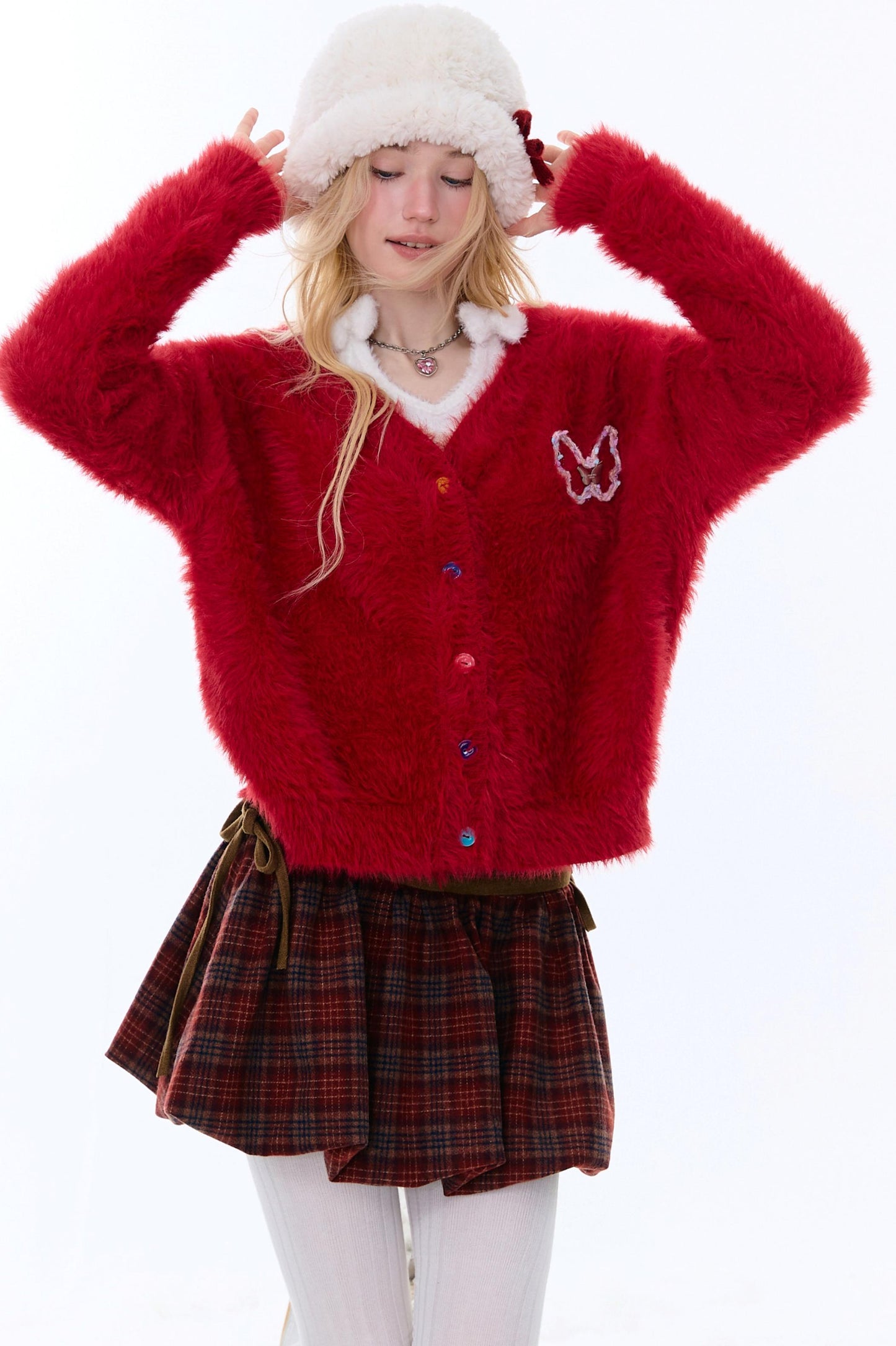 American-Style Red Cardigan Sweater