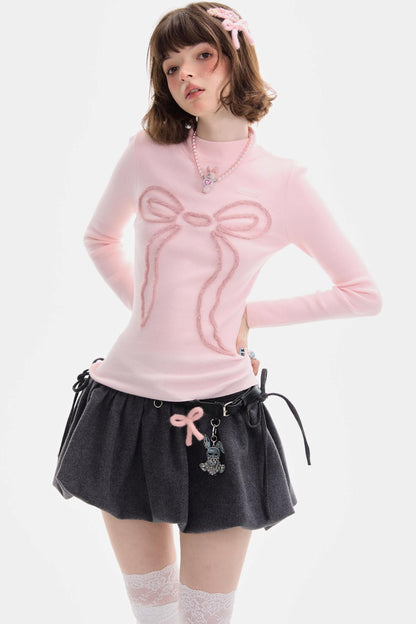 Autumn Bow Slim Knit Shirt