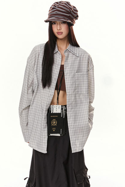 EZEK 아메리칸 레트로 더블 칼라 체크 셔츠 여성용 루즈 슬림 셔츠 재킷 봄 신상 트렌디 브랜드 