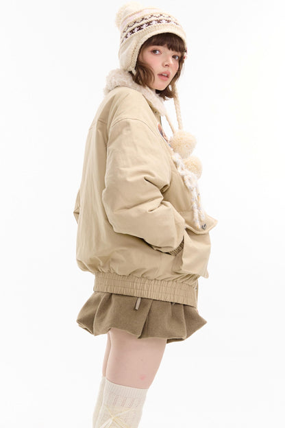 Cat Pattern Workwear Style Slimming Cotton Jacket