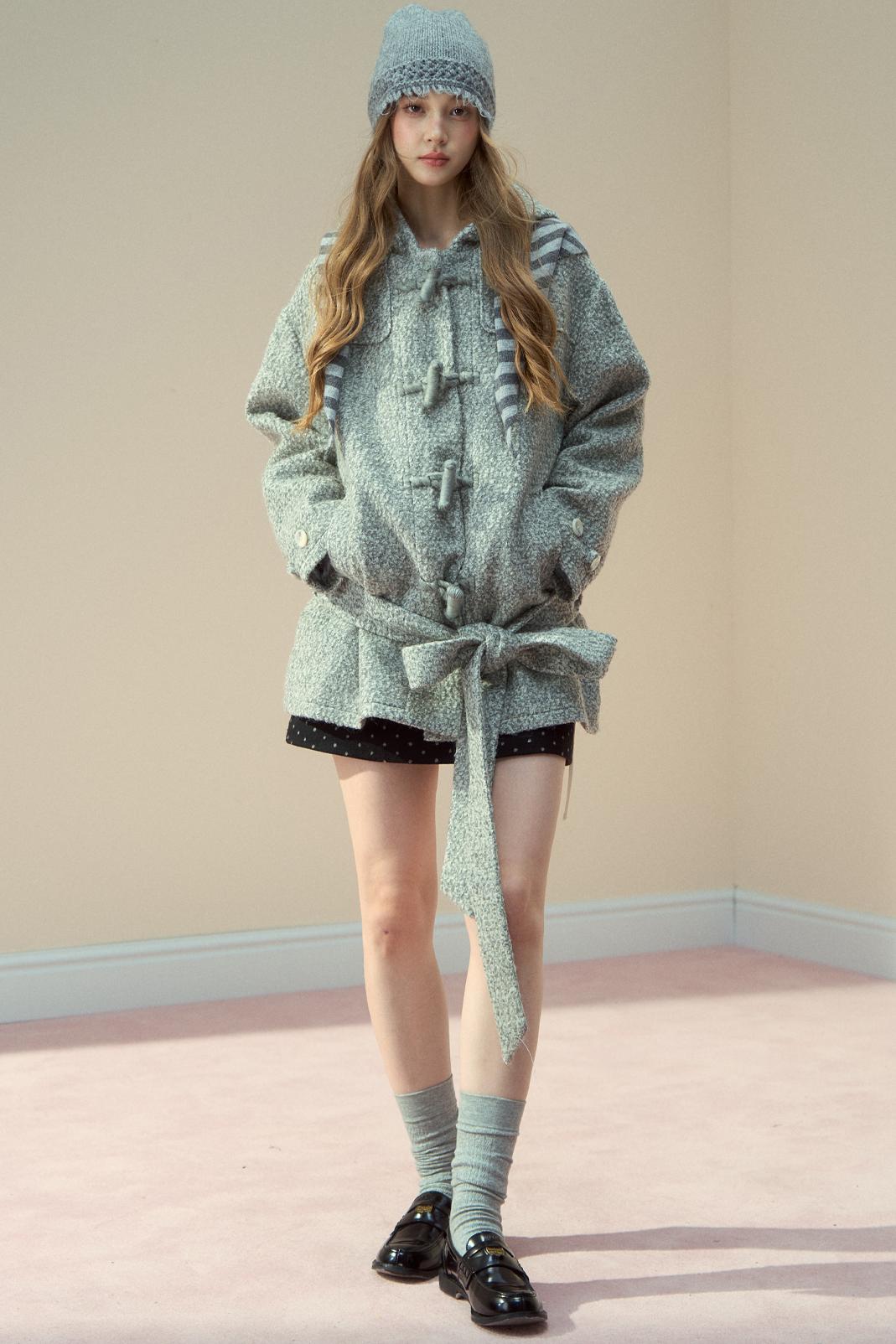 Light Gray Wool Horn Buckle Jacket