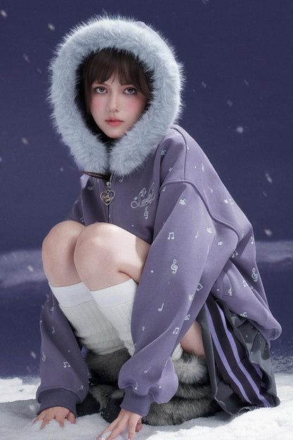 Purple Fleece Hooded Jacket