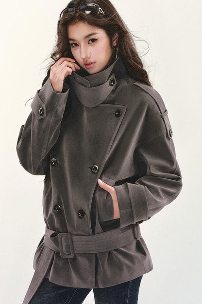 Grey Suede Trench Coat