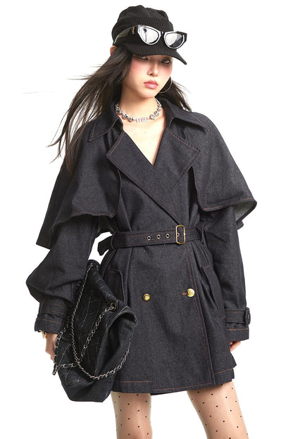 Dark Blue Denim Trench Coat