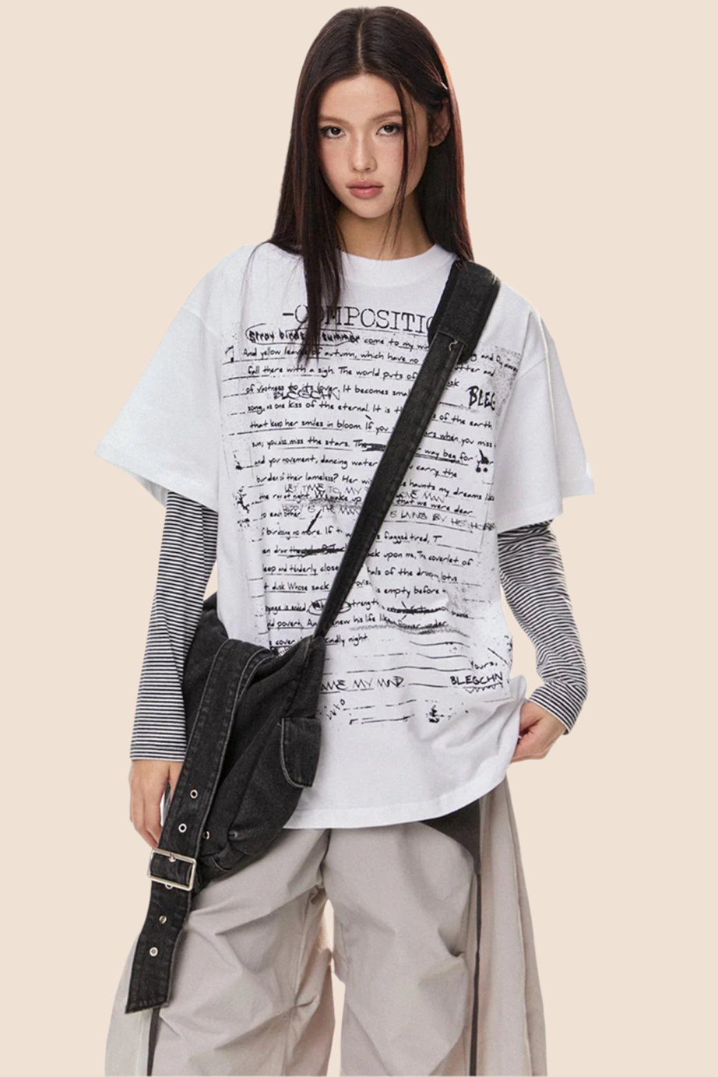 EZEK 아메리칸 레트로 타고르 시 디자인 감각 반팔 티셔츠 여성 하이스트리트 루즈 슬림 숄더 탑 트렌드 