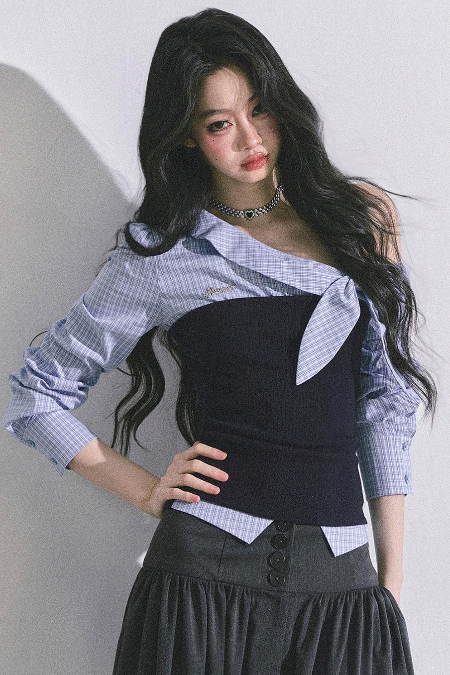 Korean Long-Sleeved Plaid Shirt