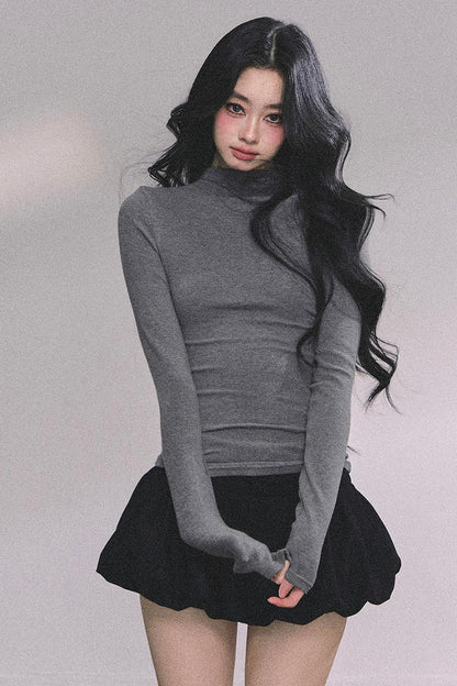 Semi-High-Neck Long-Sleeved Autumn Inner T-Shirt Top