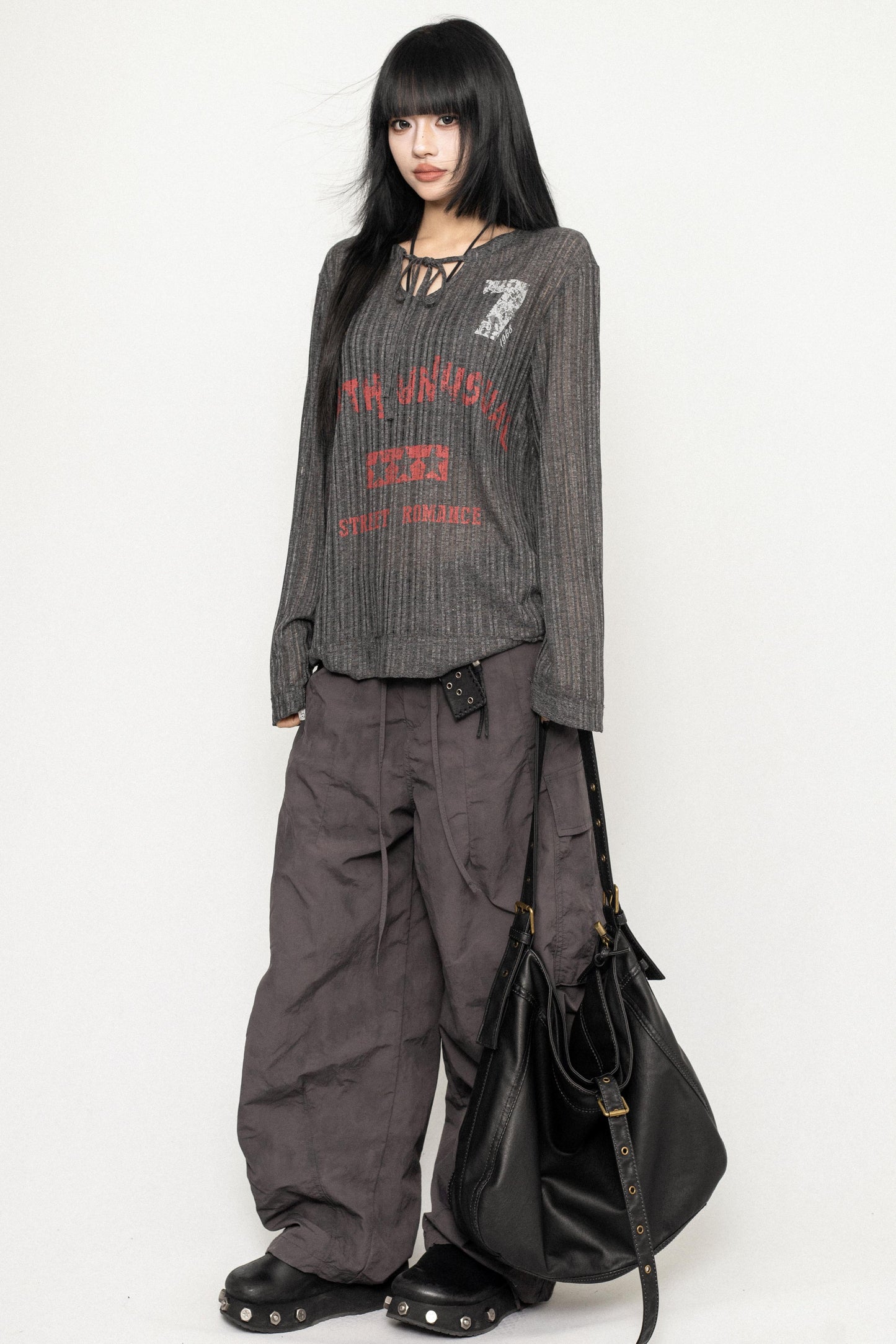 Retro Letter Print Long Sleeve Top