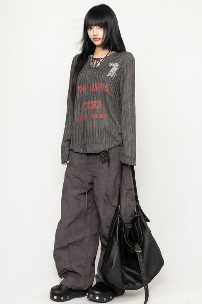 Retro Letter Print Long Sleeve Top