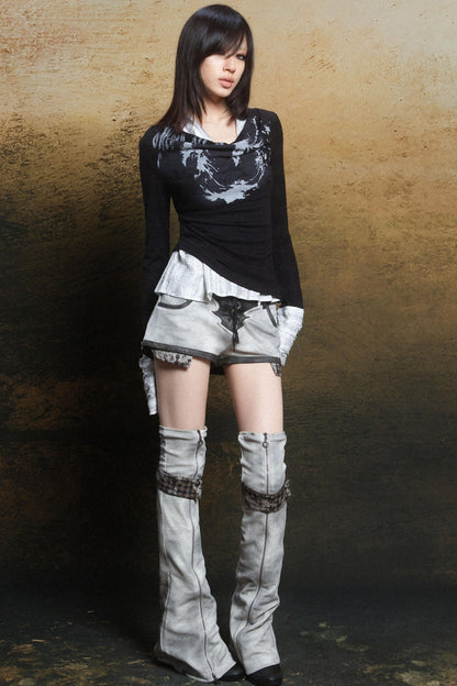 Punk Rebel Knit Two-Tone Neck Top