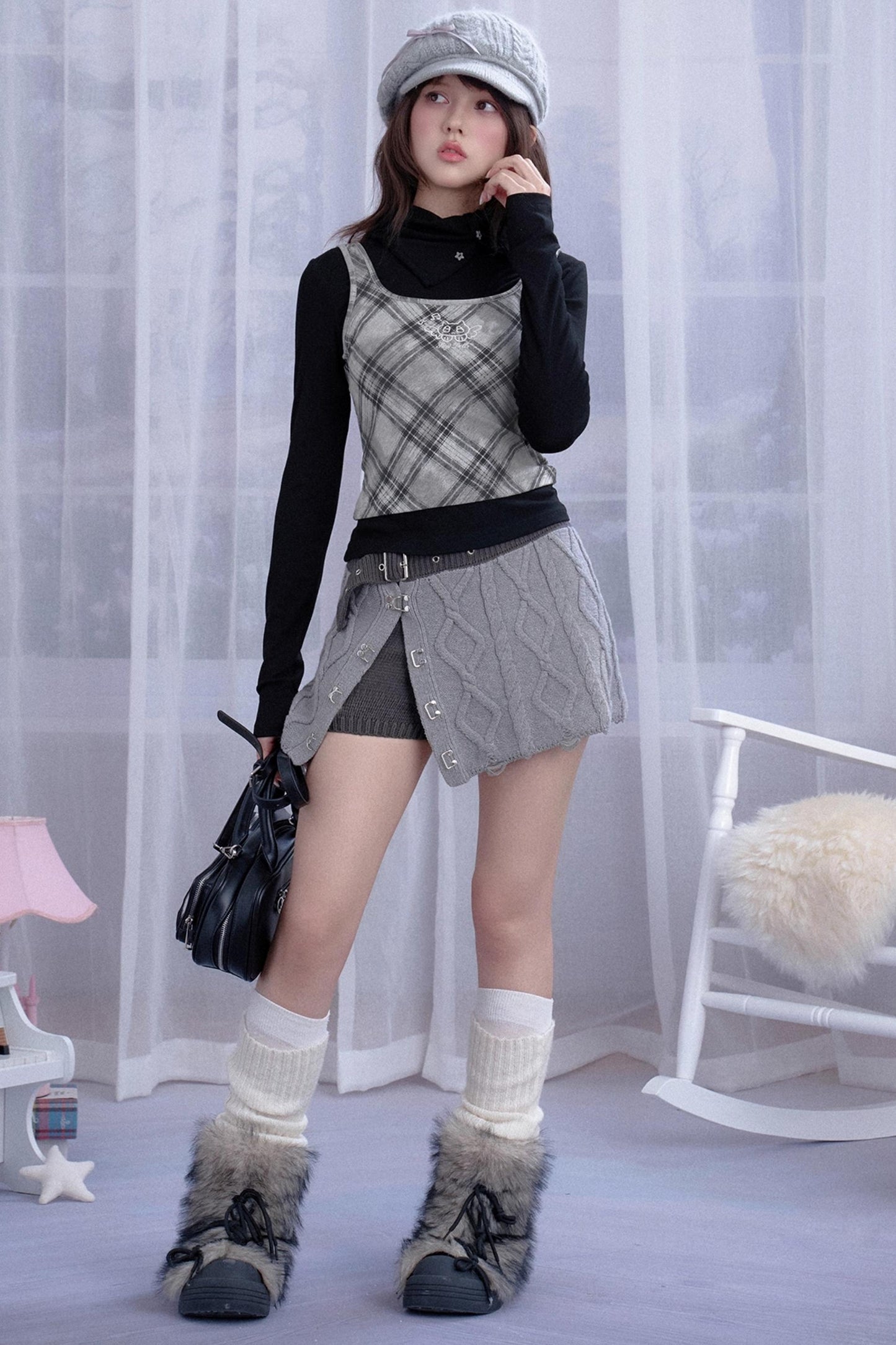 Gray Rhombus Sweater Skirt