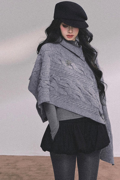 Twist Gray Knit Sweater Cloak