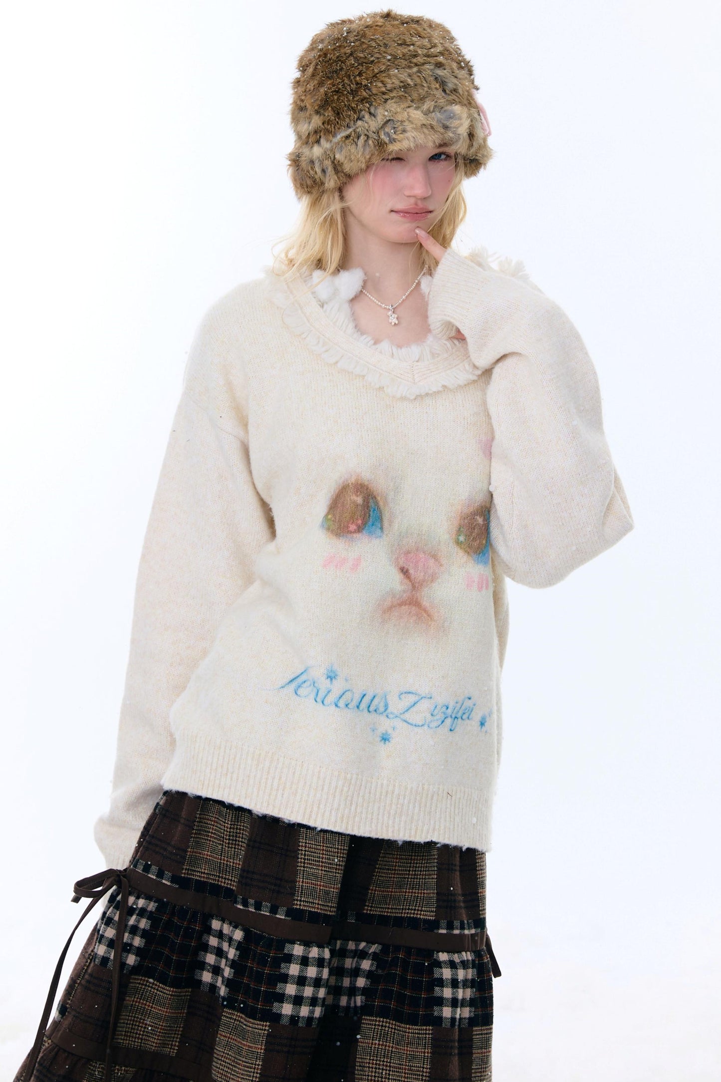 American Retro Cat Plush Sweater
