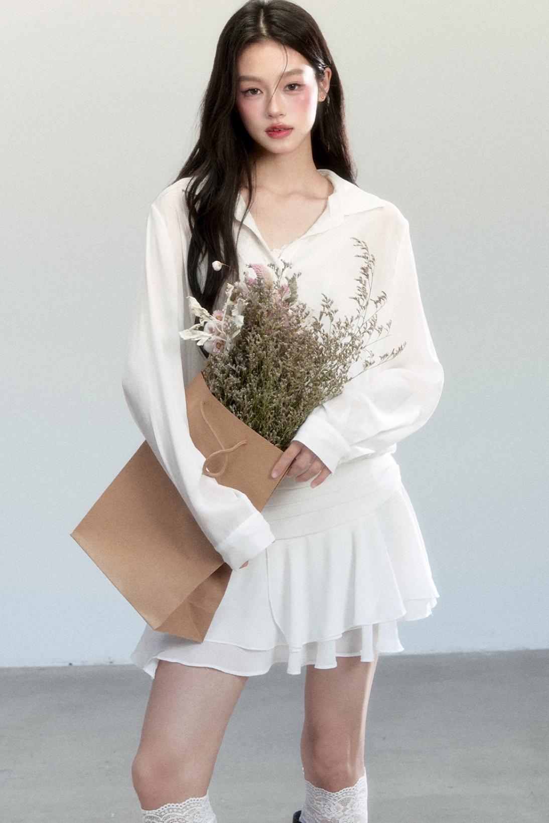 Cherry Blossom Chiffon Waist Ruffle Dress