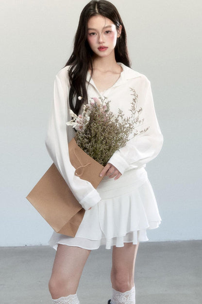 Cherry Blossom Chiffon Waist Ruffle Dress