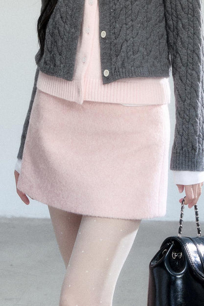 Pink Woolen A-Line Skirt