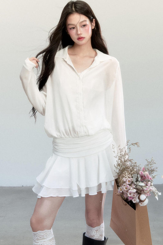 Cherry Blossom Chiffon Waist Ruffle Dress