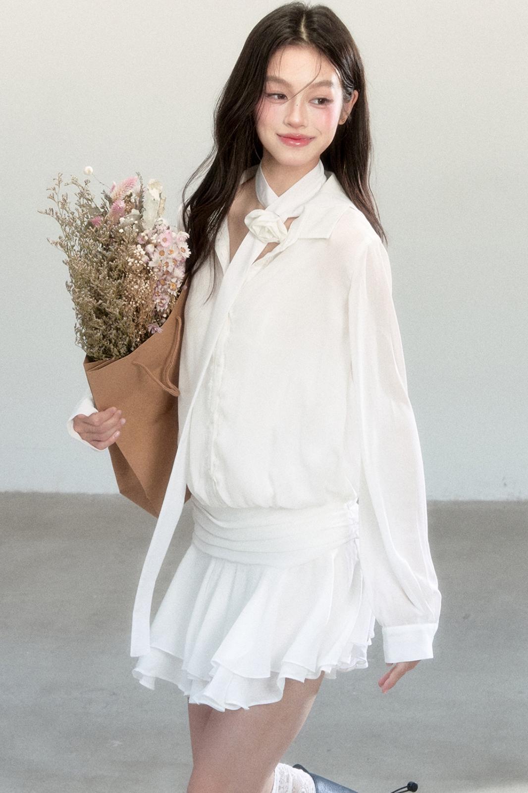 Cherry Blossom Chiffon Waist Ruffle Dress