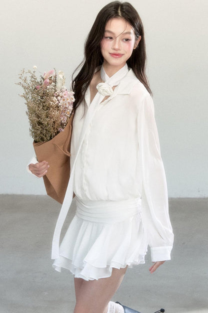 Cherry Blossom Chiffon Waist Ruffle Dress