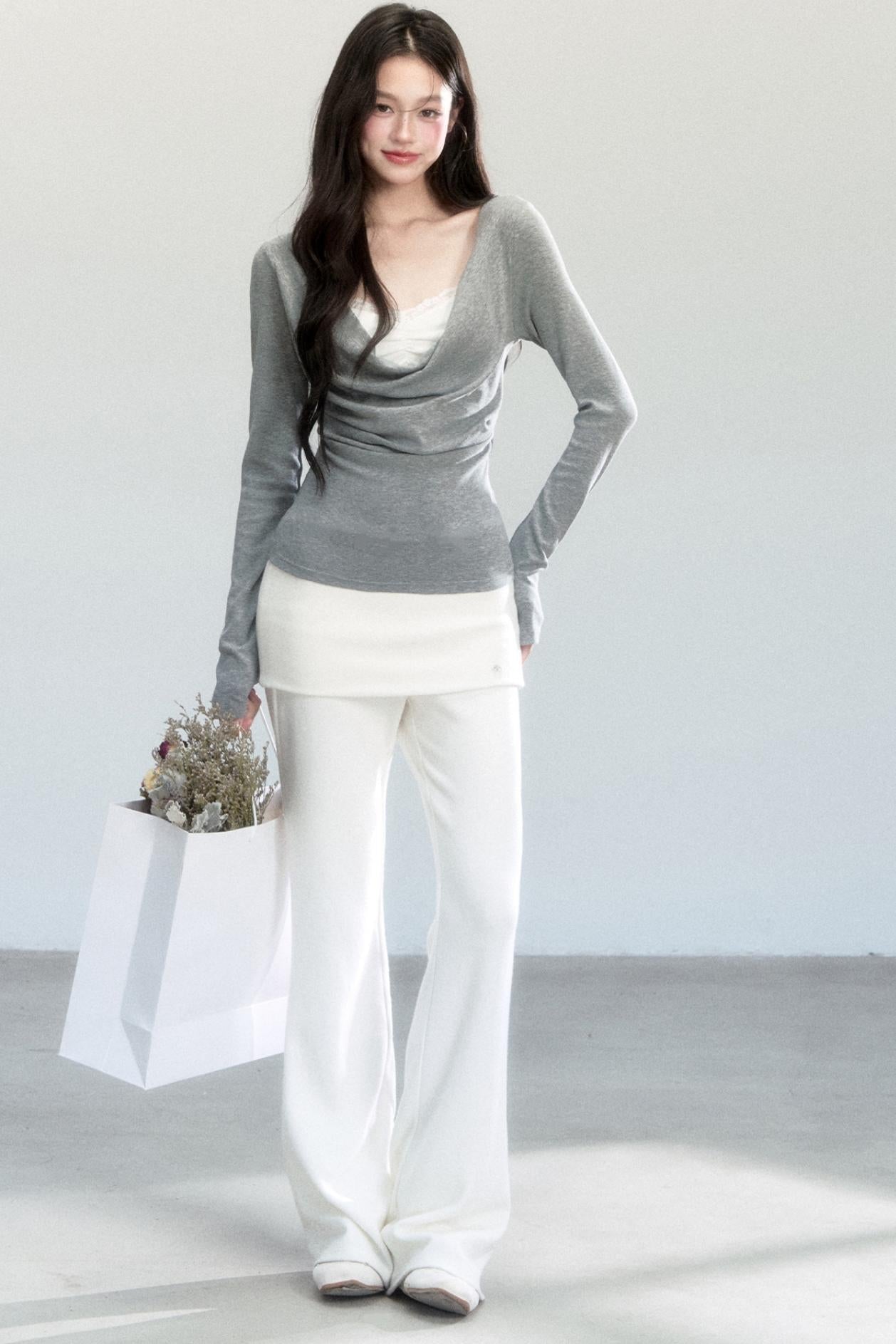 Fragile Gray Flower Swing Knitwear