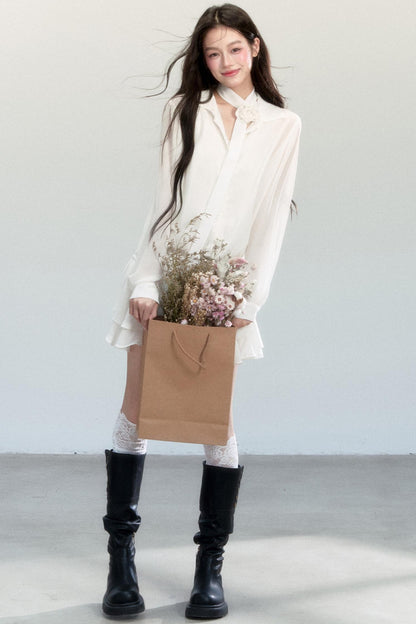 Cherry Blossom Chiffon Waist Ruffle Dress