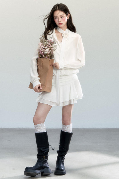 Cherry Blossom Chiffon Waist Ruffle Dress