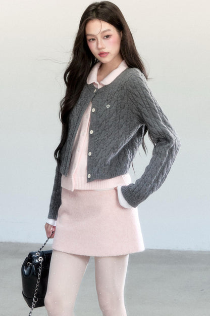 Pink Woolen A-Line Skirt