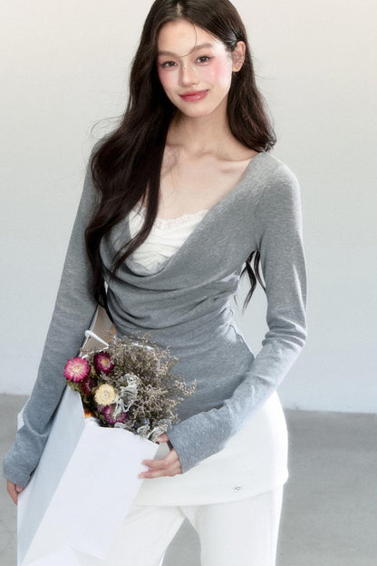 Fragile Gray Flower Swing Knitwear