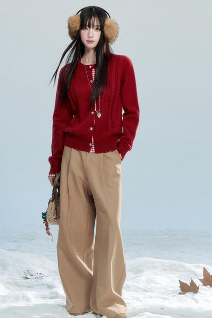 Red Patchwork Knit Cardigan