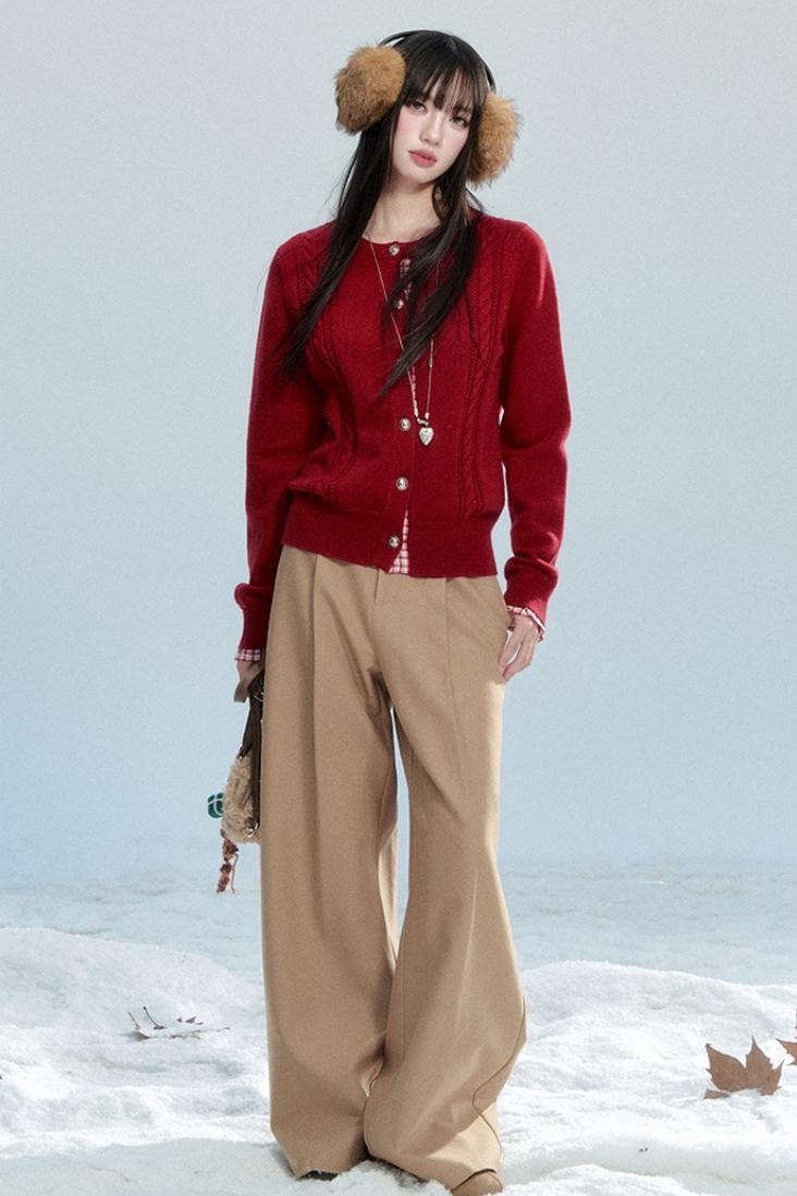 Red Patchwork Knit Cardigan