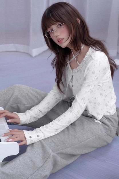 Angel Bear Print Camisole Cardigan Set-Up