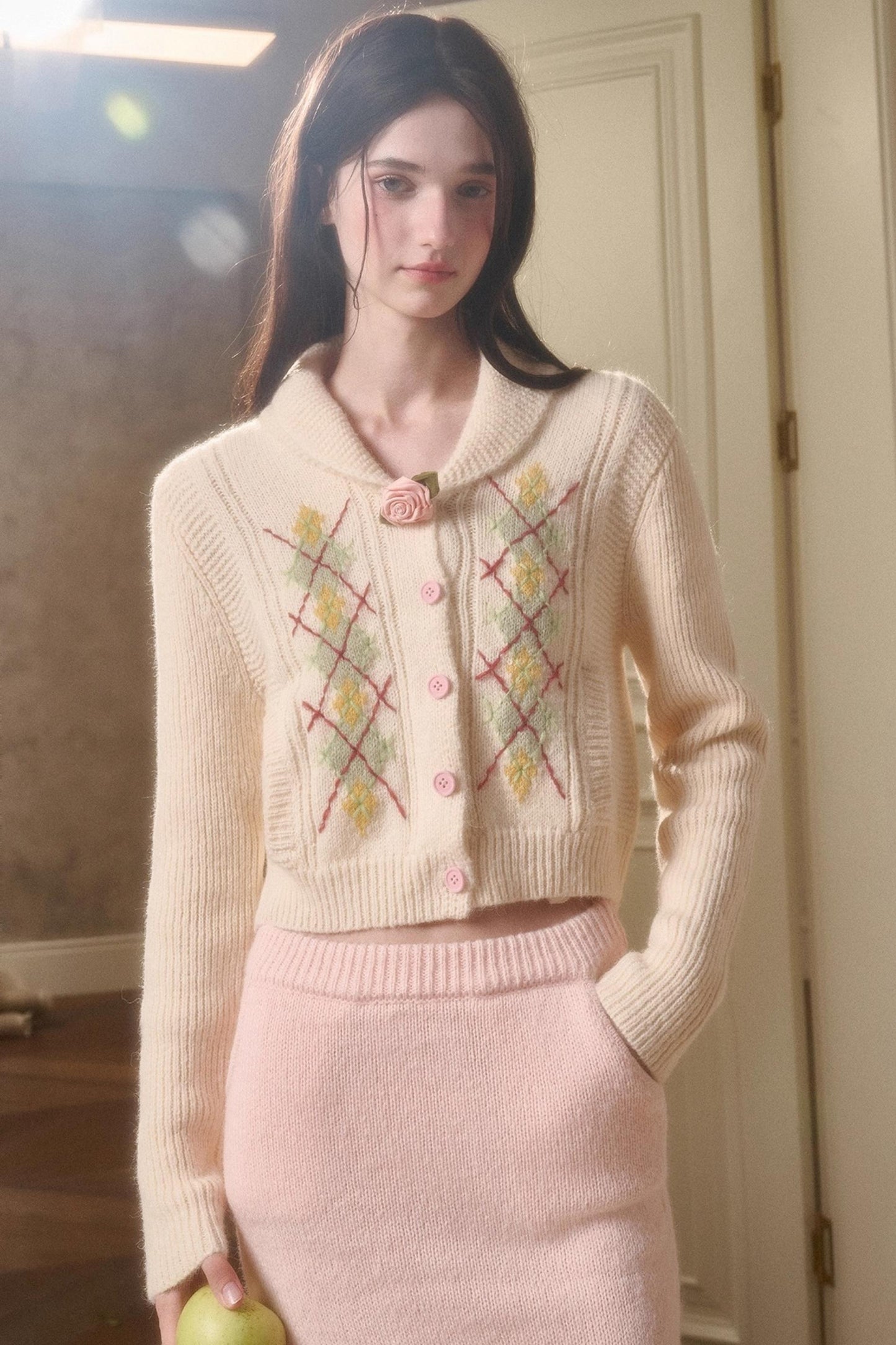 Galaxy Wool Knit Pinkish Skirt Set-Up