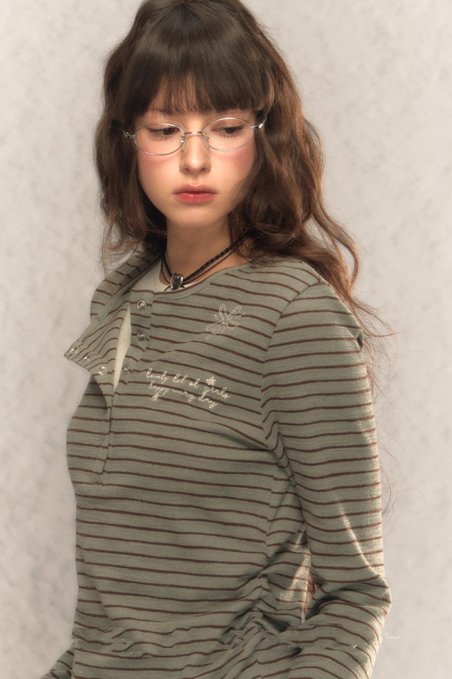 Striped Short Slim Long-Sleeved Top