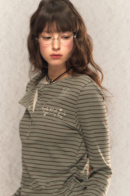 Striped Short Slim Long-Sleeved Top