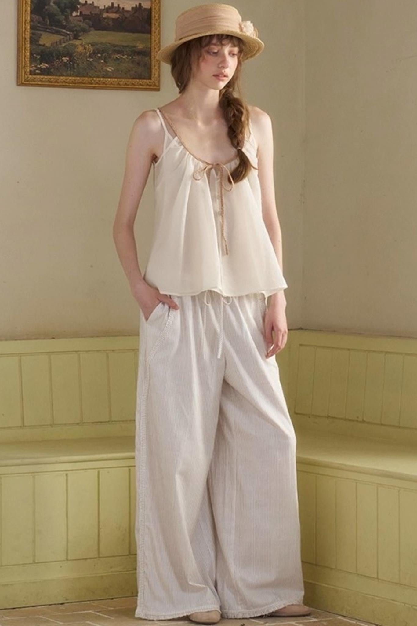 White Lace-up Camisole Set