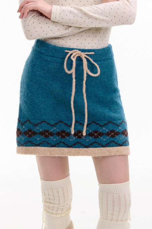 Retro Design High Waist A-Line Knitted Skirt