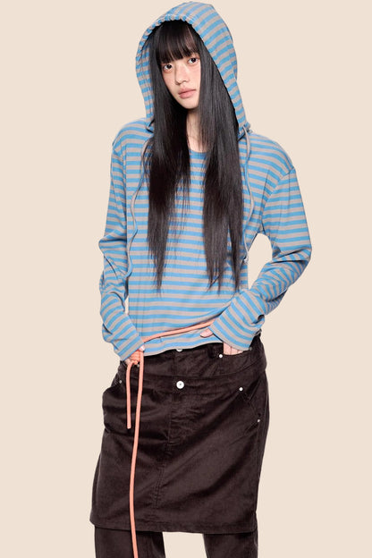 Striped Color-Block Hooded Top
