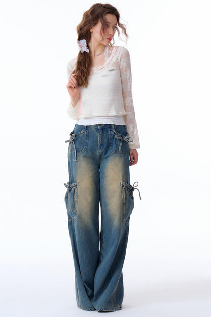 Haze Blue Bow-Detail Sunshade Top