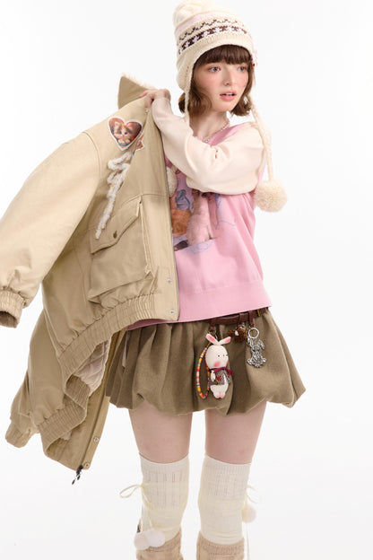 Cat Pattern Workwear Style Slimming Cotton Jacket