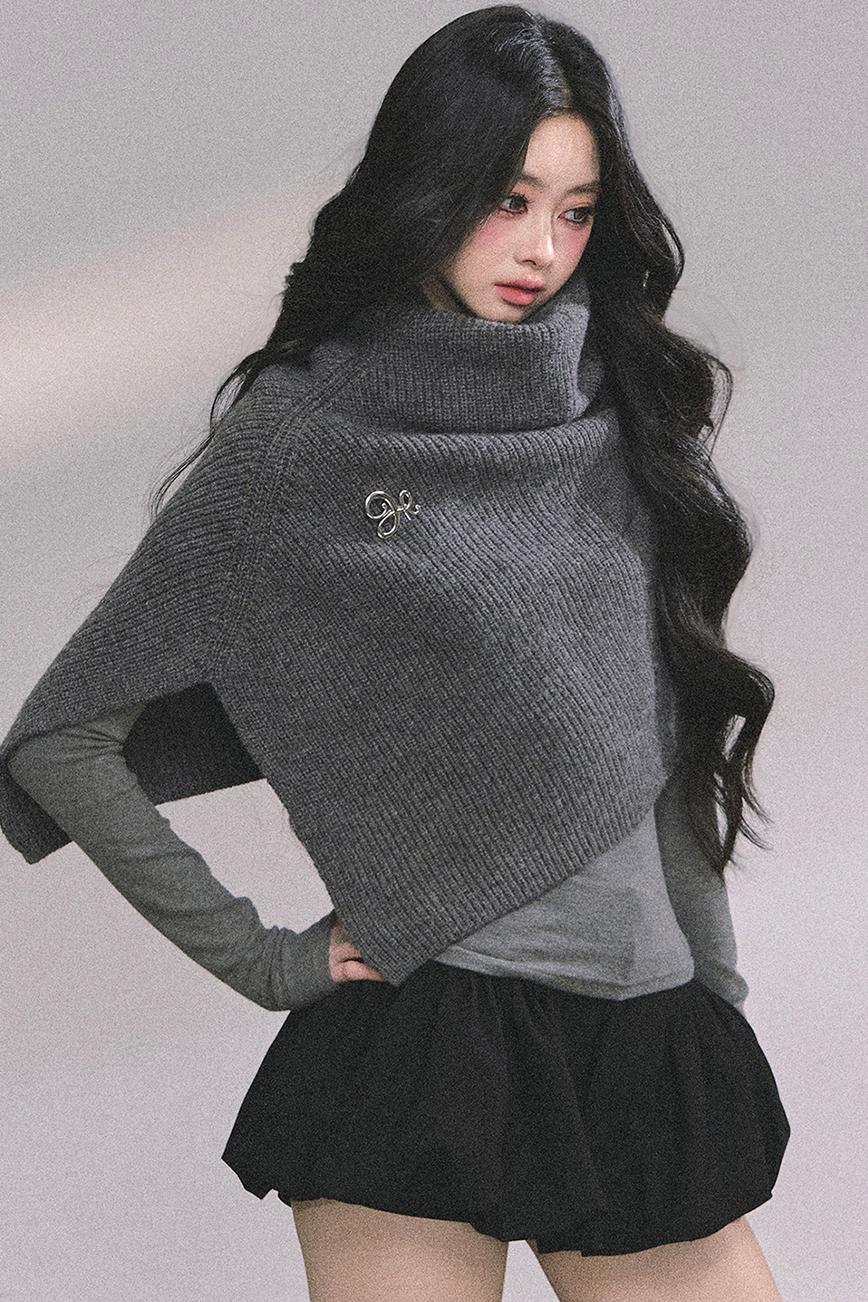 Lightweight Knit Shawl Turtleneck Sweater Set