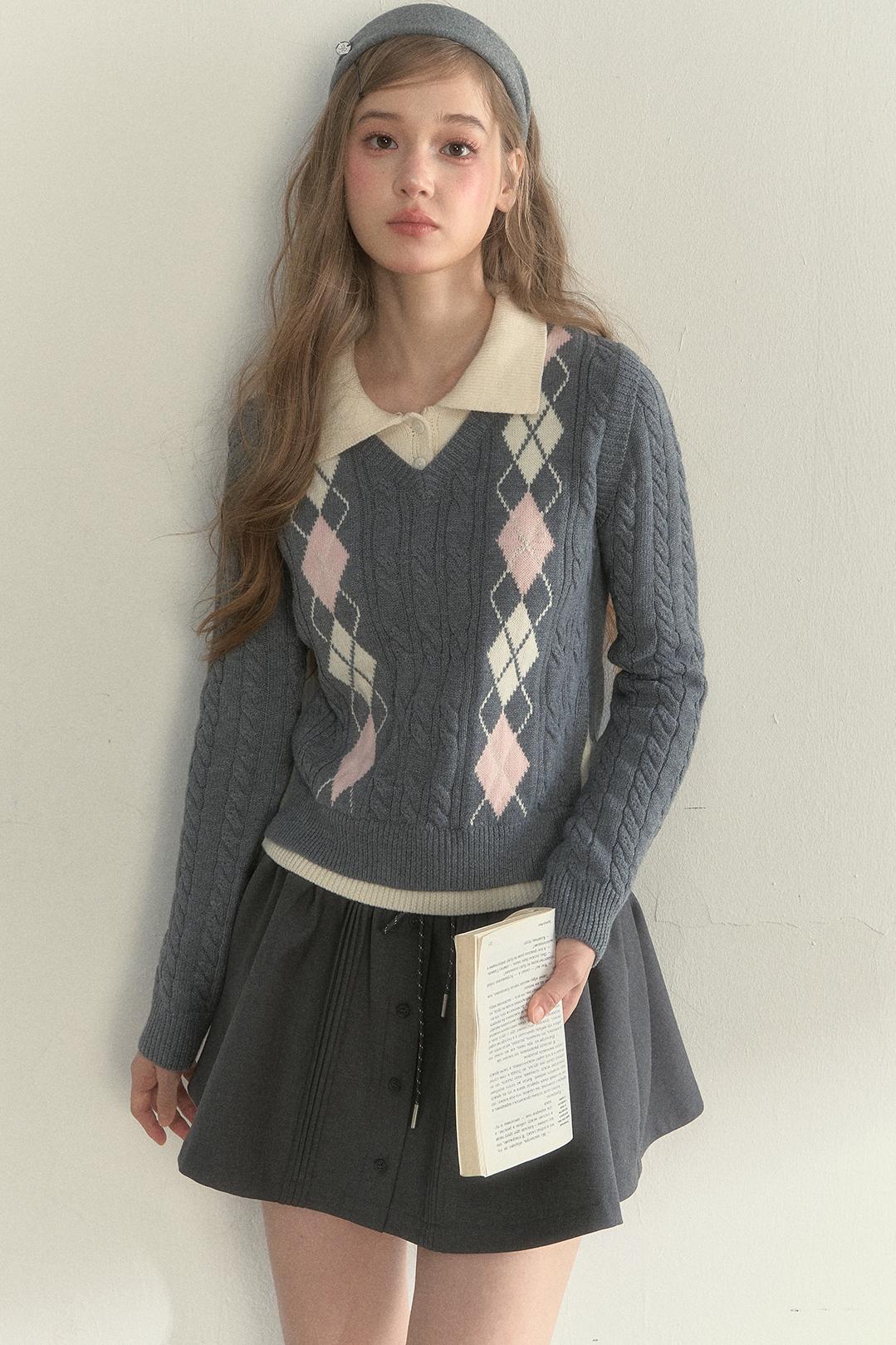 Retro Argyle Knitted Sweater