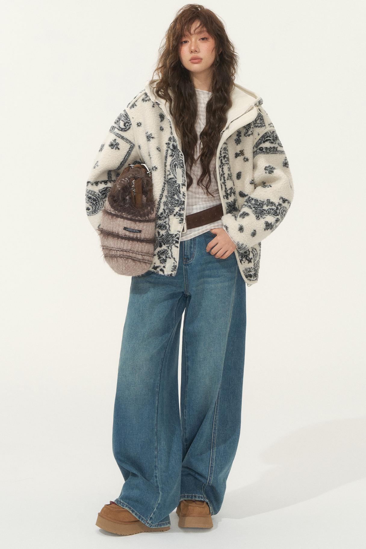 Jacquard Fleece Hooded Jacket