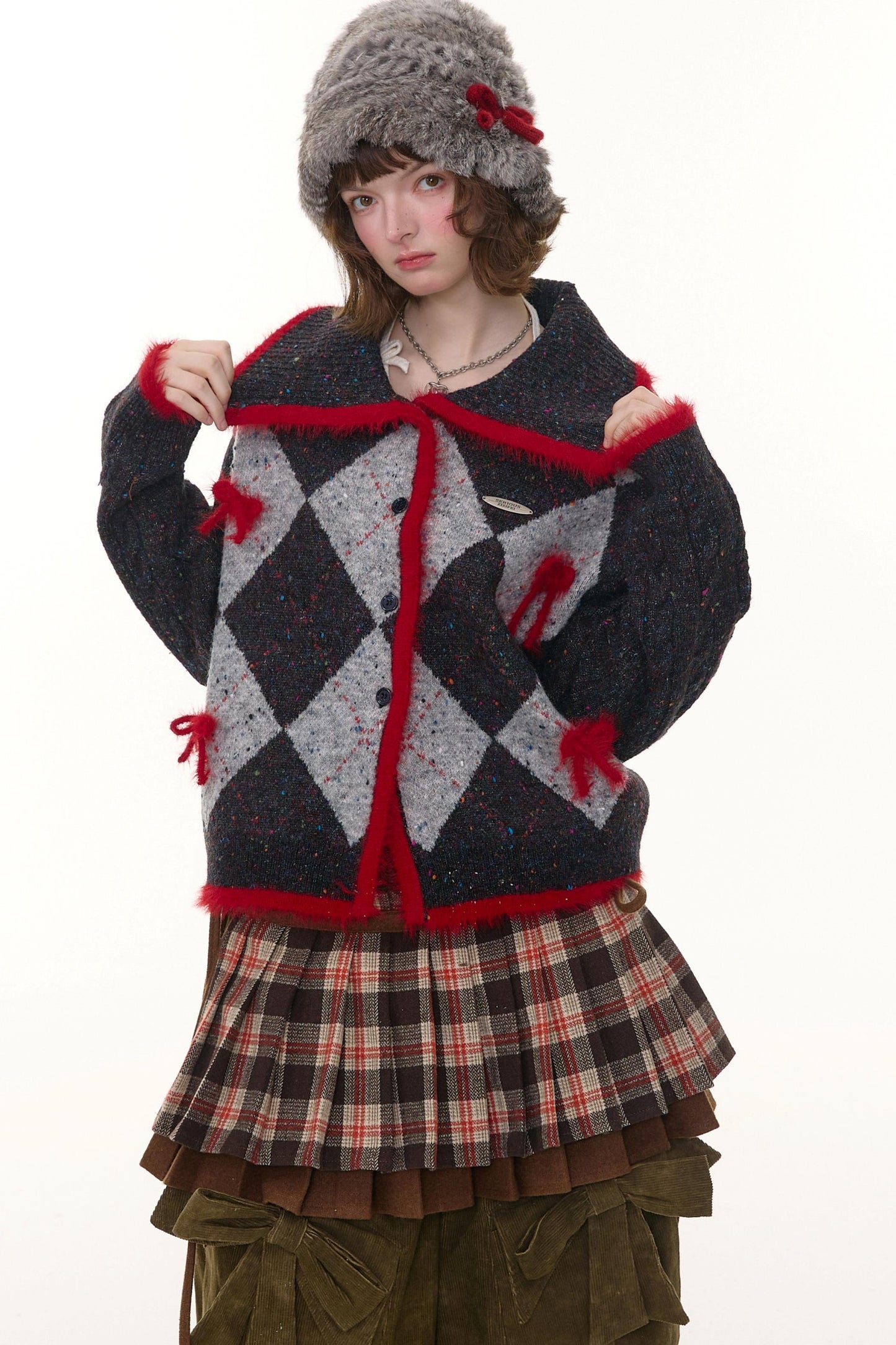 Retro Preppy Quilted Cardigan