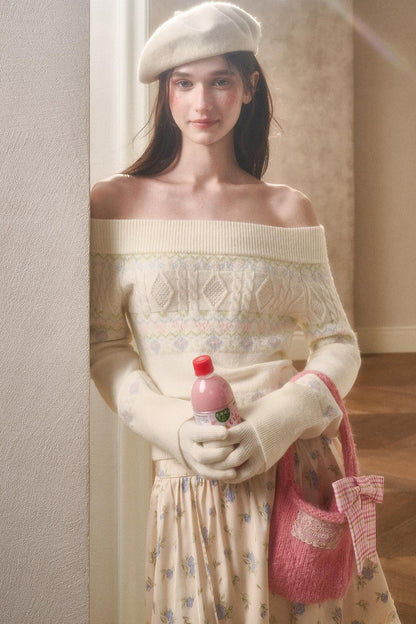 Waxy Cotton Sweater And Floral Skirt Set-Up