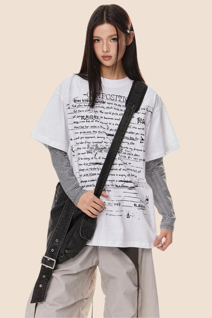 EZEK 아메리칸 레트로 타고르 시 디자인 감각 반팔 티셔츠 여성 하이스트리트 루즈 슬림 숄더 탑 트렌드 