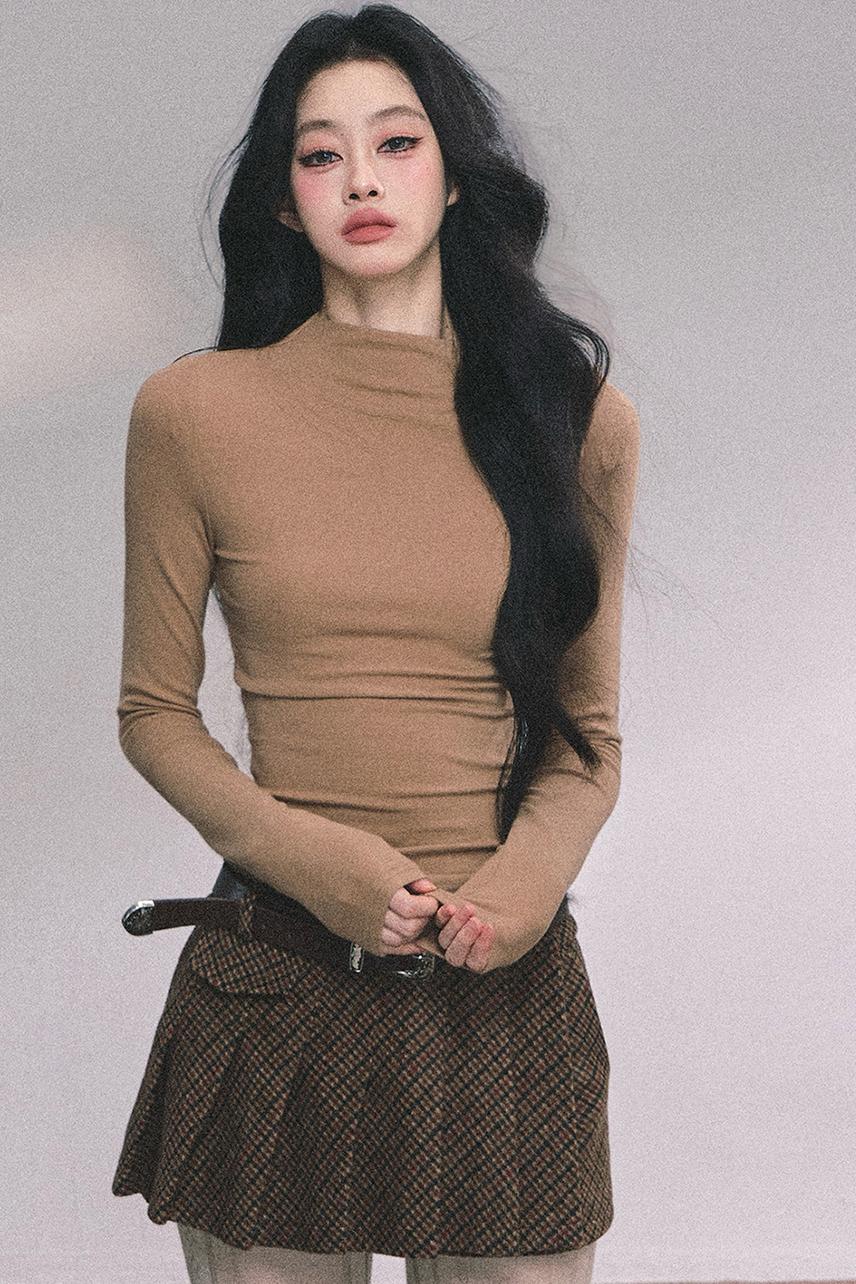 Semi-High-Neck Long-Sleeved Autumn Inner T-Shirt Top