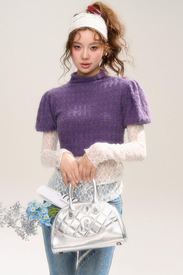 Violet Star Bubble Sleeves Knit Top