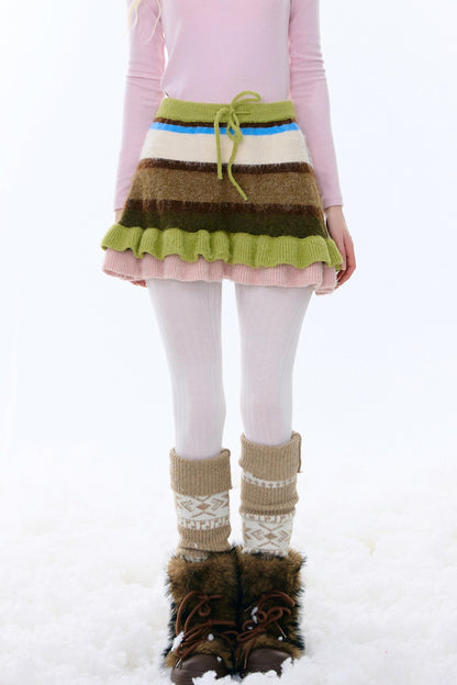 Retro Striped Knitted Skirt