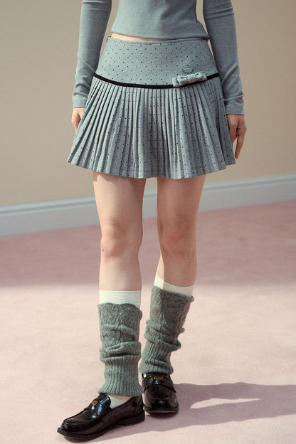 Gray Wool Polka Dot Pleated Skirt